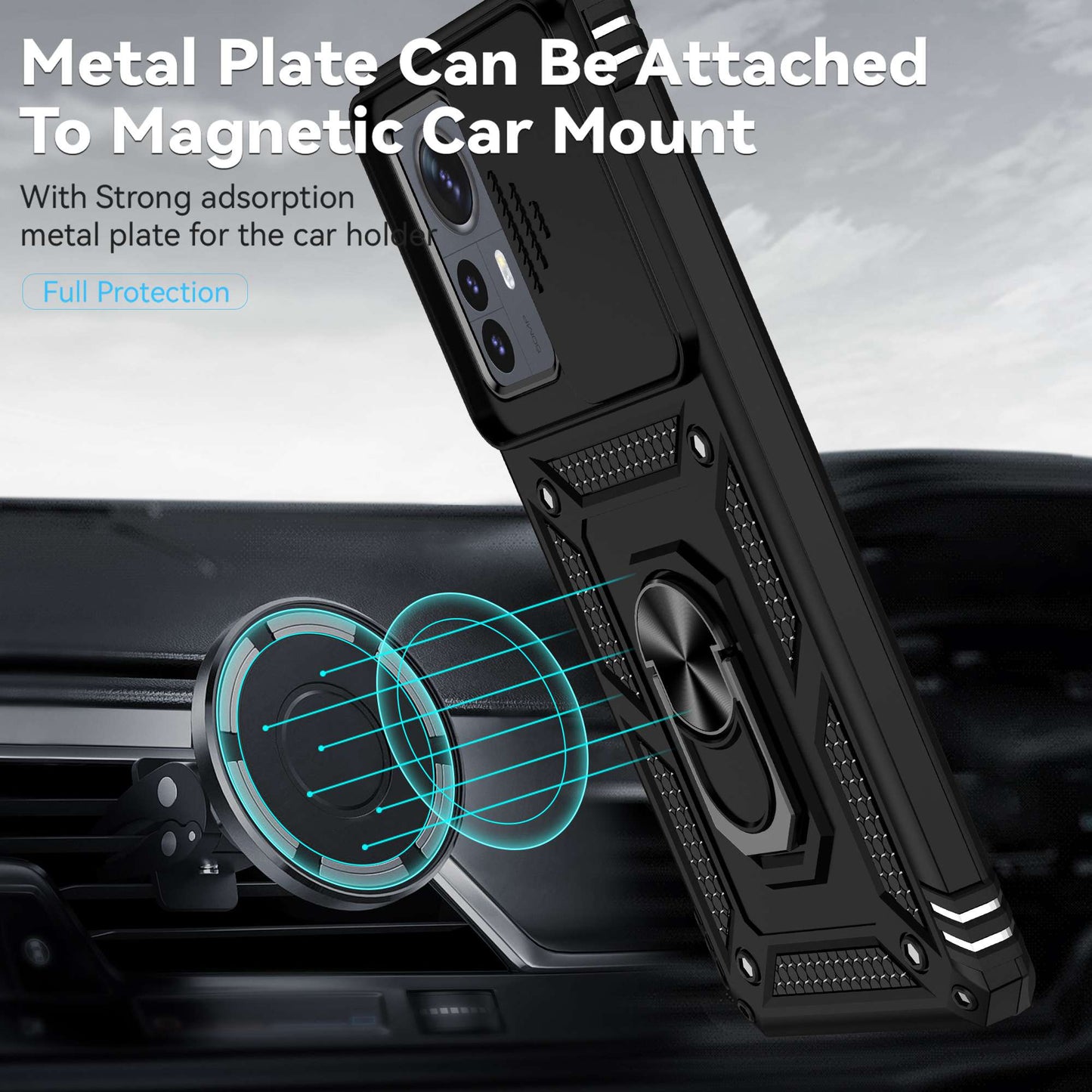 For Xiaomi 12 Pro 5G/12S Pro 5G/12 Pro (Dimensity) 5G Shockproof Phone Protection Case Ring Kickstand Hybrid PC + TPU Shell with Slide Camera Protection Cover