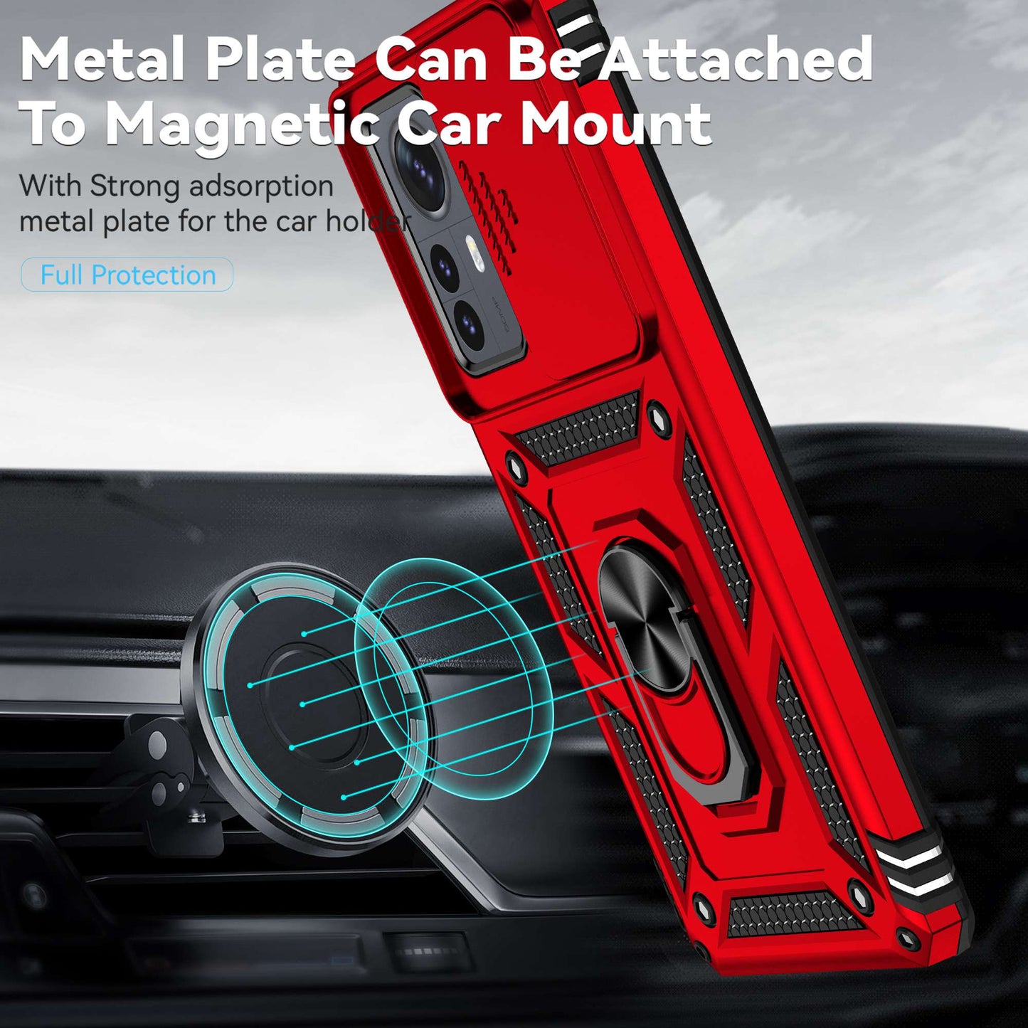 For Xiaomi 12 Pro 5G/12S Pro 5G/12 Pro (Dimensity) 5G Shockproof Phone Protection Case Ring Kickstand Hybrid PC + TPU Shell with Slide Camera Protection Cover