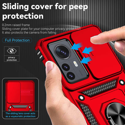 For Xiaomi 12 Pro 5G/12S Pro 5G/12 Pro (Dimensity) 5G Shockproof Phone Protection Case Ring Kickstand Hybrid PC + TPU Shell with Slide Camera Protection Cover