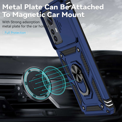 For Xiaomi 12 Pro 5G/12S Pro 5G/12 Pro (Dimensity) 5G Shockproof Phone Protection Case Ring Kickstand Hybrid PC + TPU Shell with Slide Camera Protection Cover