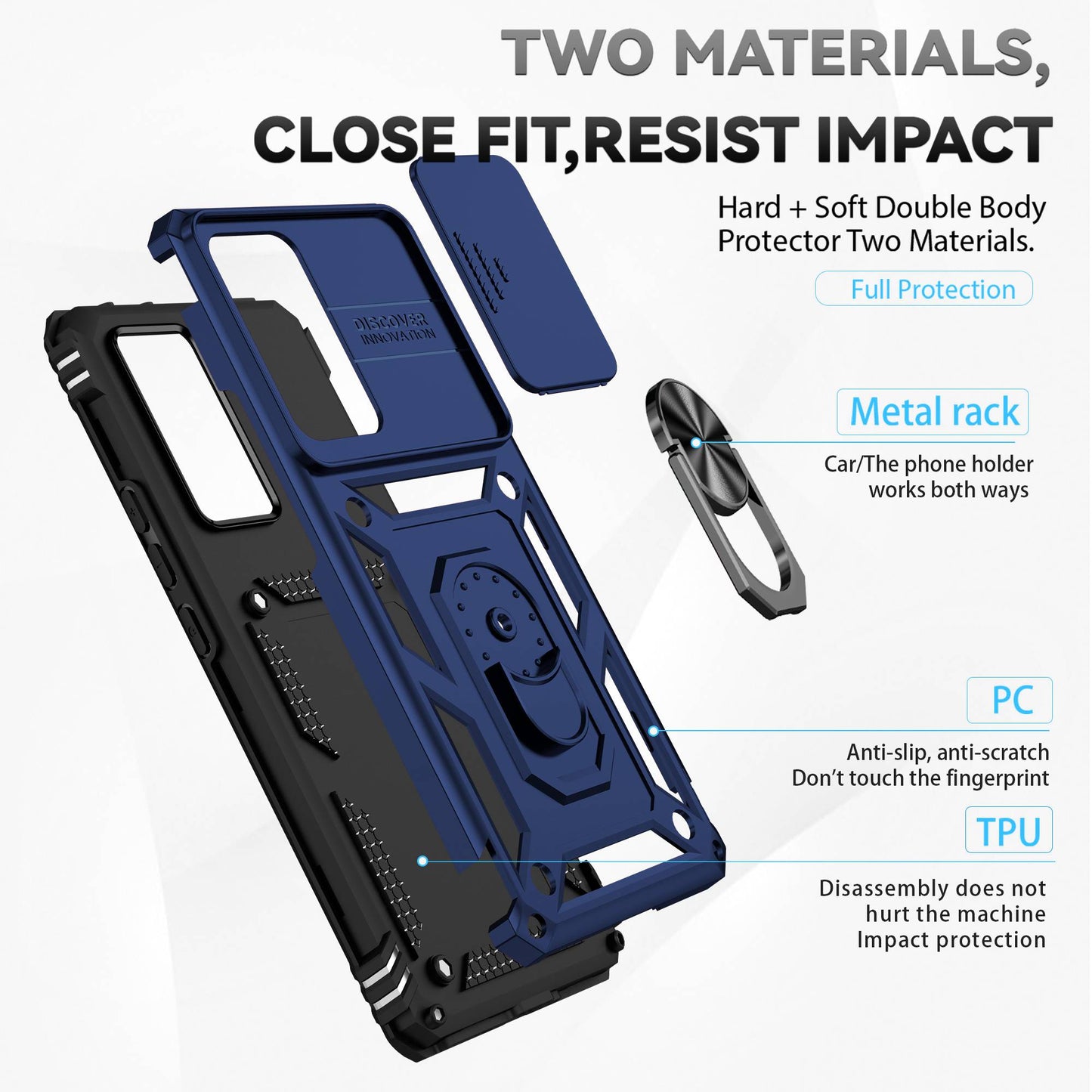 For Xiaomi 12 Pro 5G/12S Pro 5G/12 Pro (Dimensity) 5G Shockproof Phone Protection Case Ring Kickstand Hybrid PC + TPU Shell with Slide Camera Protection Cover