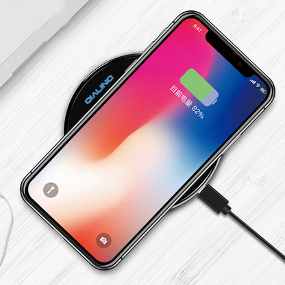 QIALINO 15W Round Qi Wireless Fast Charging Pad Ultra-thin Wireless Charger Pad for iPhone X/8/8 Plus Etc.