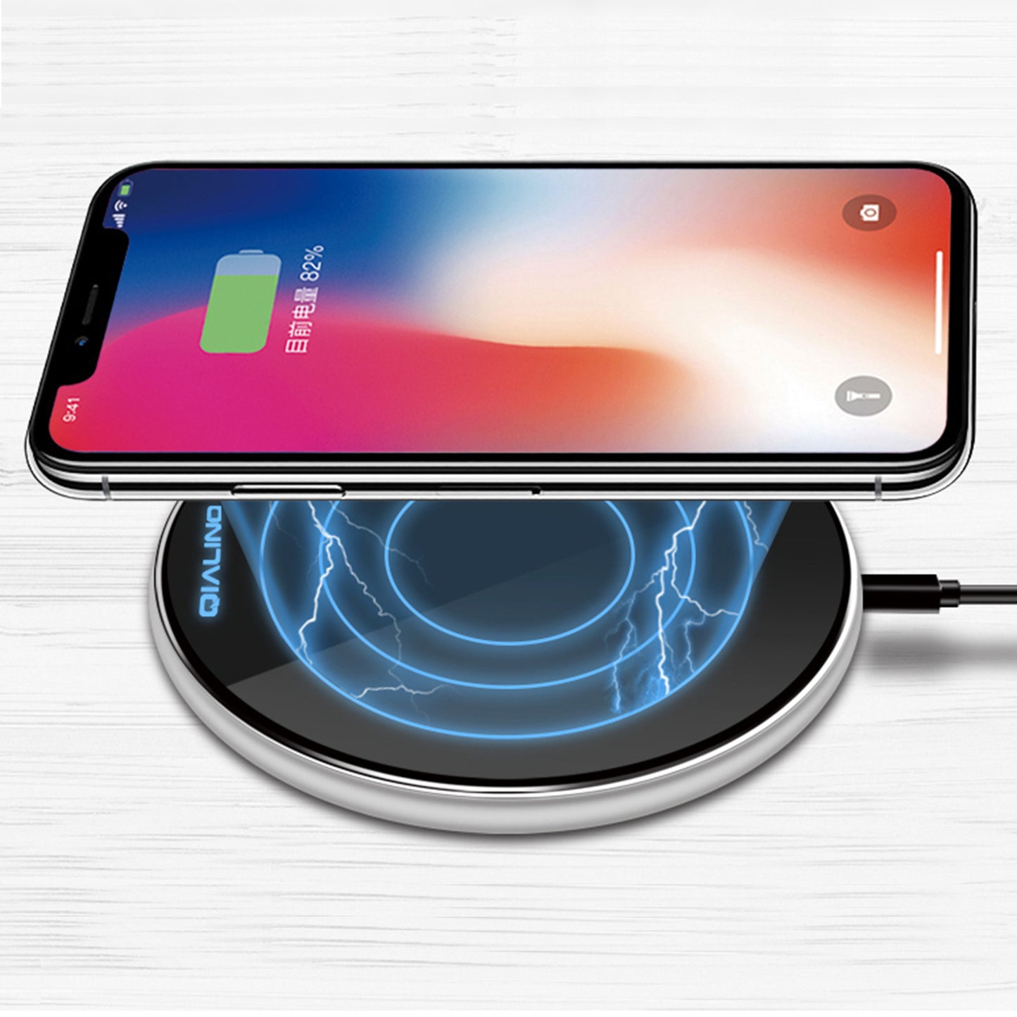 QIALINO 15W Round Qi Wireless Fast Charging Pad Ultra-thin Wireless Charger Pad for iPhone X/8/8 Plus Etc.