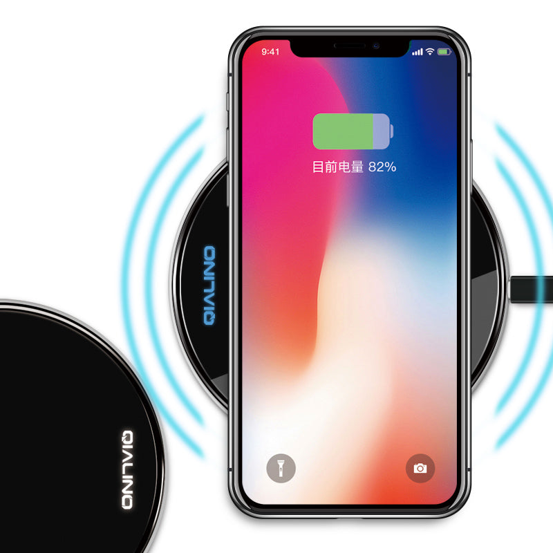 QIALINO 15W Round Qi Wireless Fast Charging Pad Ultra-thin Wireless Charger Pad for iPhone X/8/8 Plus Etc.