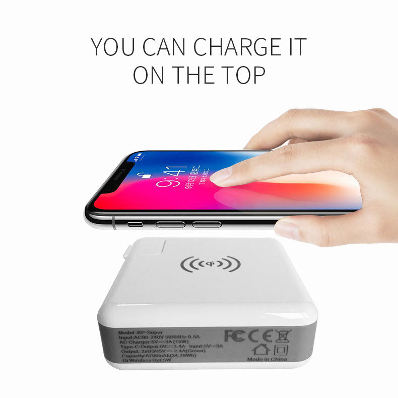 3-in-1 6700mAh Power Bank+Qi Wireless Charger+Dual USB Wall Charger with AU/UK/US/EU Plug