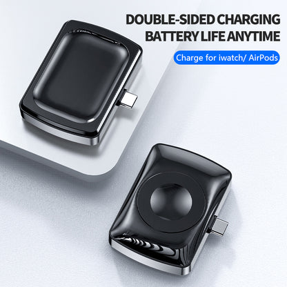 JJT-997 2 in 1 Watch Wireless Charger Type-C Double-sided Wireless Charging Dock for Apple Watch 1-7/SE Series/AirPods 2/3/Pro