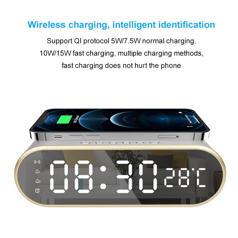 W628 Alarm Clock 15W Wireless Charger Thermometer Calendar Snooze Functions Alarm