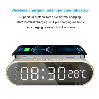 W628 Alarm Clock 15W Wireless Charger Thermometer Calendar Snooze Functions Alarm