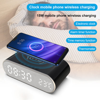 W628 Alarm Clock 15W Wireless Charger Thermometer Calendar Snooze Functions Alarm