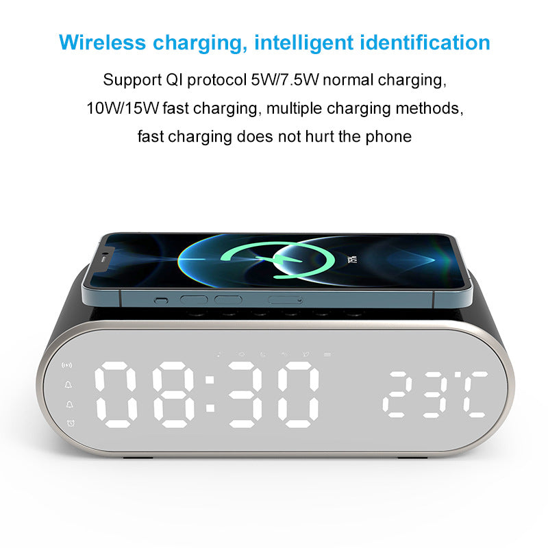 W628 Alarm Clock 15W Wireless Charger Thermometer Calendar Snooze Functions Alarm