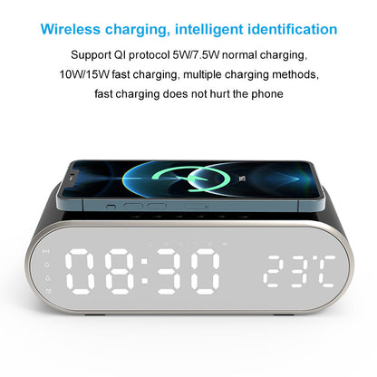 W628 Alarm Clock 15W Wireless Charger Thermometer Calendar Snooze Functions Alarm