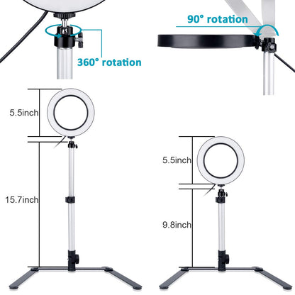 5.7-inch Desktop Adjustable Brightness LED Selfie Ring Fill Light with Phone Holder