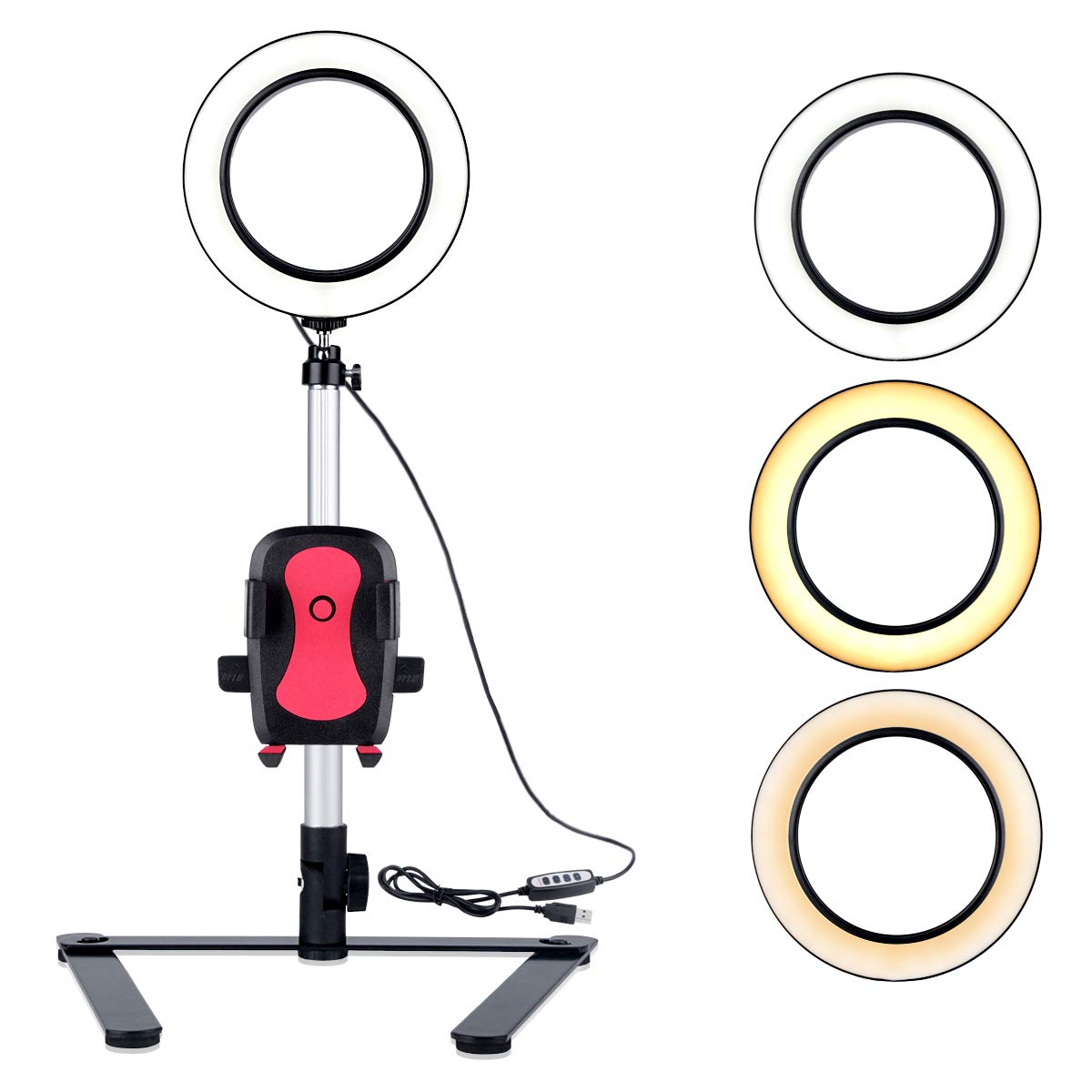 5.7-inch Desktop Adjustable Brightness LED Selfie Ring Fill Light with Phone Holder