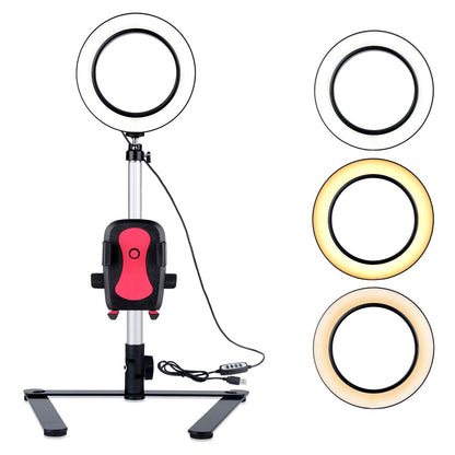 5.7-inch Desktop Adjustable Brightness LED Selfie Ring Fill Light with Phone Holder