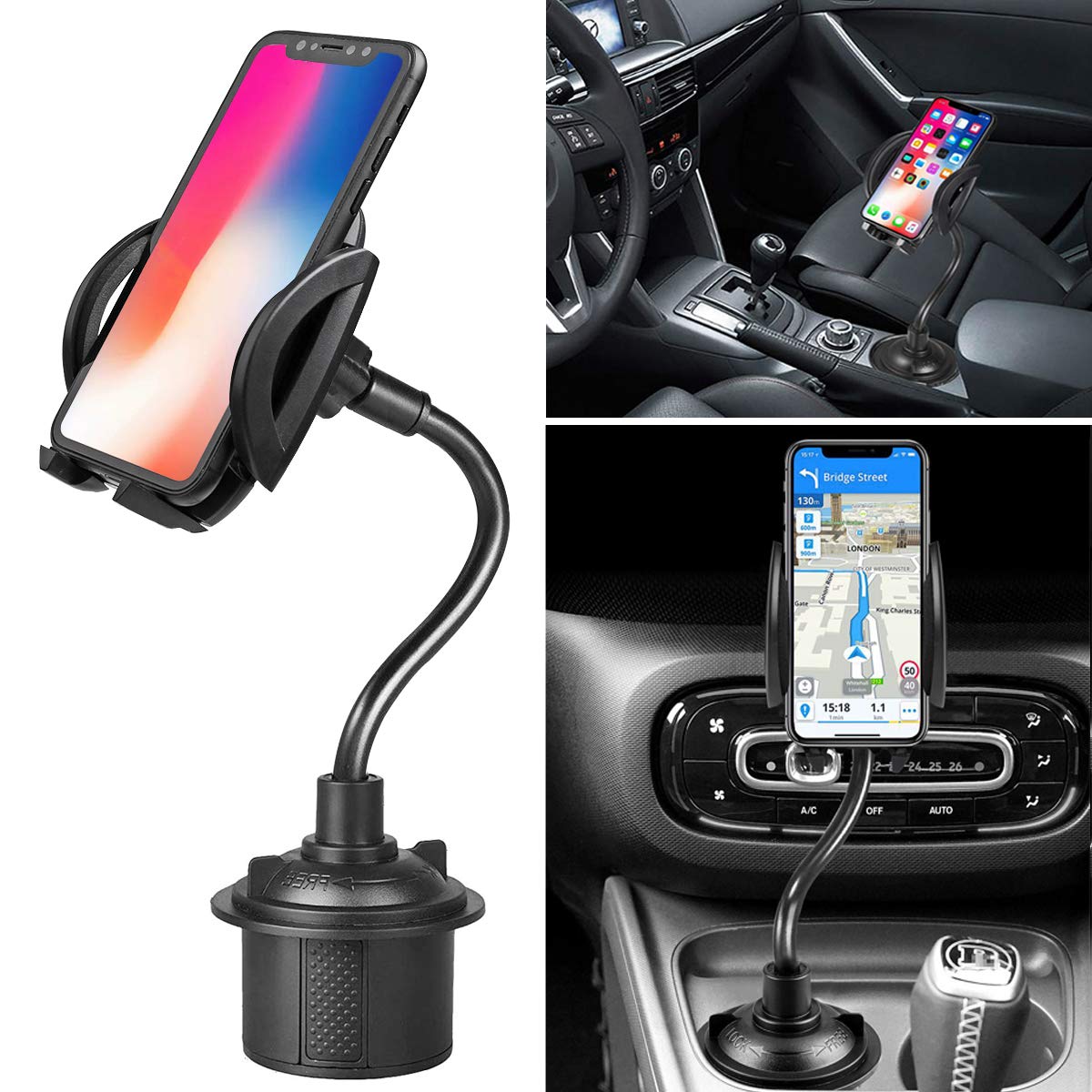 360 degrees Rotation Adjustable Cup Holder Phone Bracket with Long Neck Removable Bracket