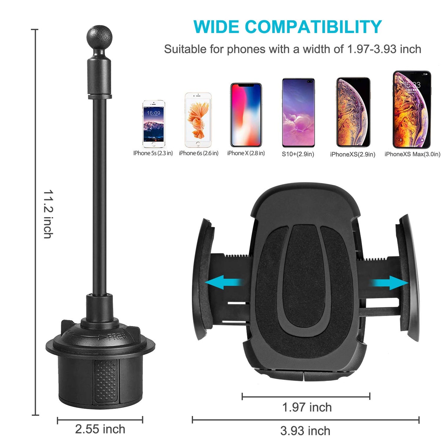 360 degrees Rotation Adjustable Cup Holder Phone Bracket with Long Neck Removable Bracket