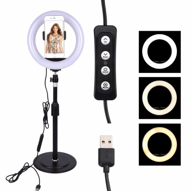 Selfie Flash Ring Light Mobile Phone Holder LED Camera Mount Long Arm USB Stand