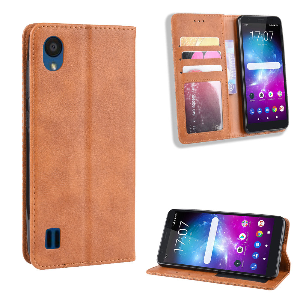 Auto-absorbed Vintage Style PU Leather Wallet Cover Case for ZTE Blade A5 (2019)