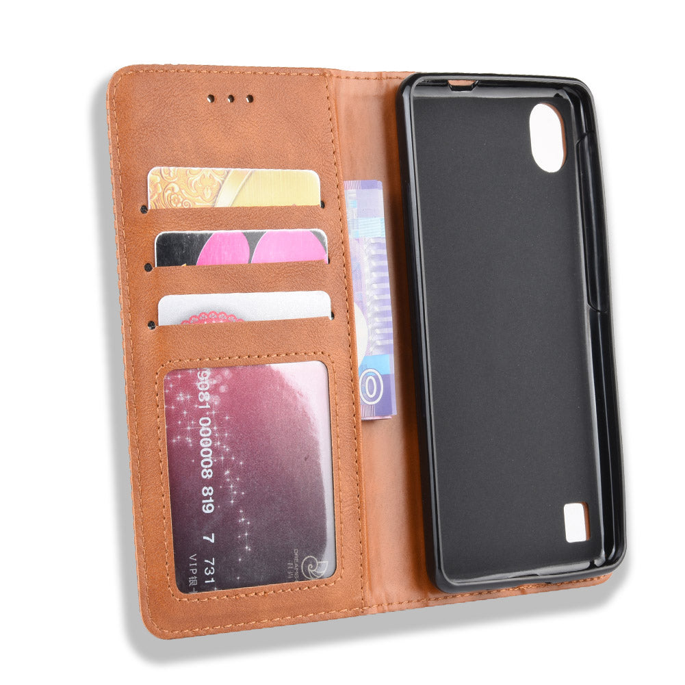 Auto-absorbed Vintage Style PU Leather Wallet Cover Case for ZTE Blade A5 (2019)