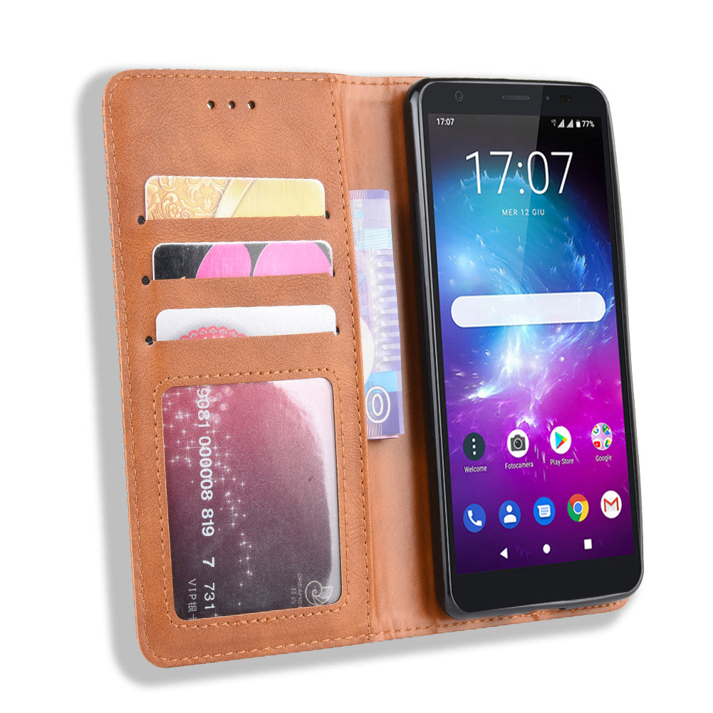 Auto-absorbed Vintage Style PU Leather Wallet Cover Case for ZTE Blade A5 (2019)