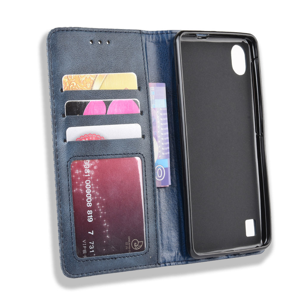 Auto-absorbed Vintage Style PU Leather Wallet Cover Case for ZTE Blade A5 (2019)