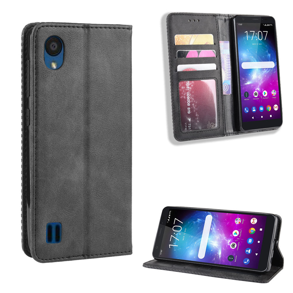 Auto-absorbed Vintage Style PU Leather Wallet Cover Case for ZTE Blade A5 (2019)