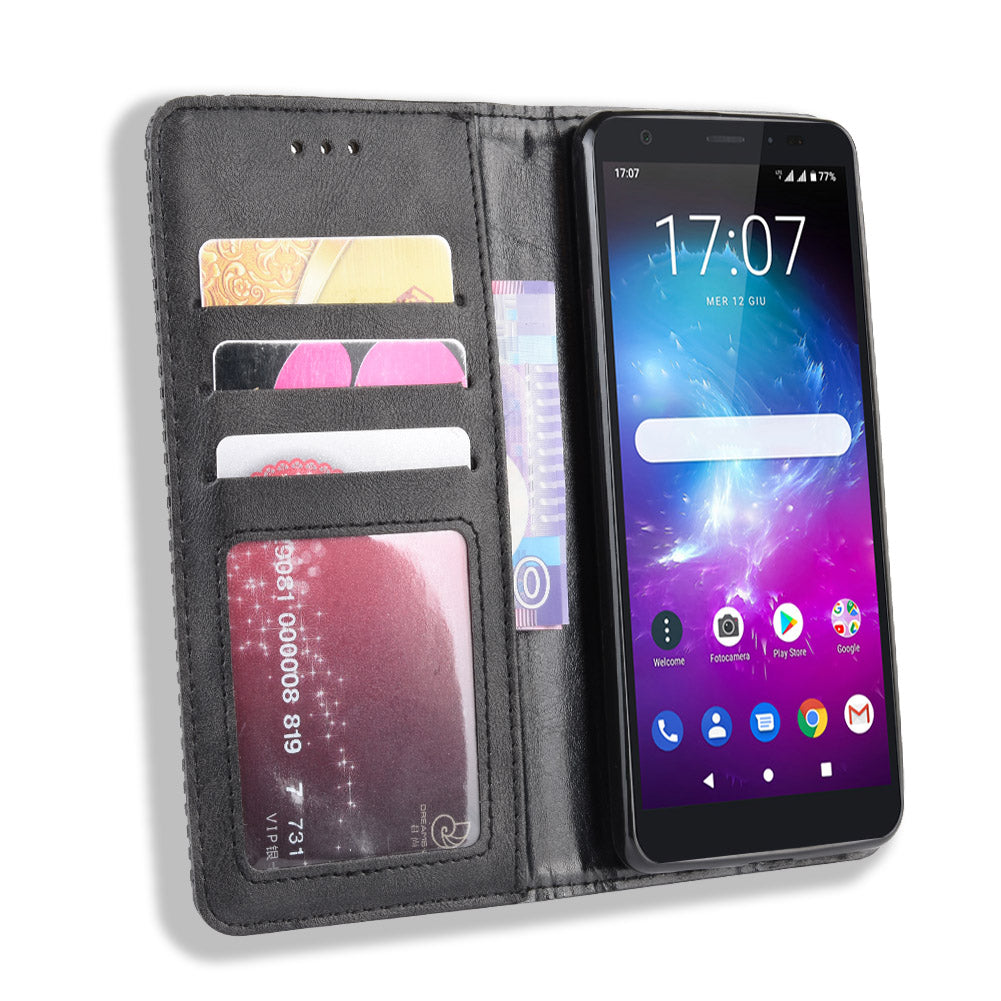 Auto-absorbed Vintage Style PU Leather Wallet Cover Case for ZTE Blade A5 (2019)