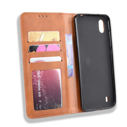 Auto-absorbed Vintage Style Leather Wallet Stand Protective Case for ZTE Blade A7 2019