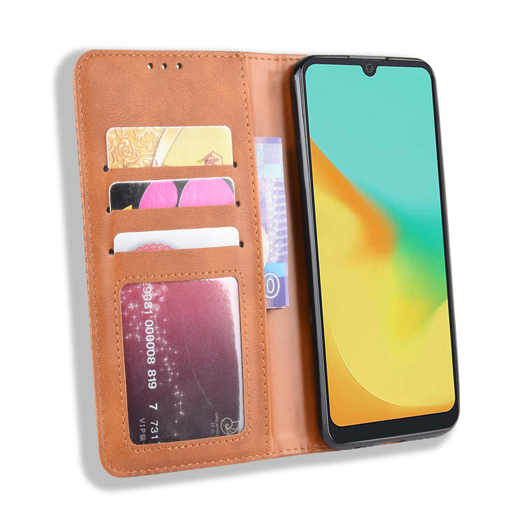 Auto-absorbed Vintage Style Leather Wallet Stand Protective Case for ZTE Blade A7 2019