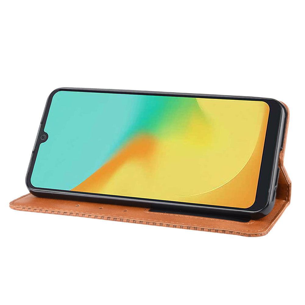 Auto-absorbed Vintage Style Leather Wallet Stand Protective Case for ZTE Blade A7 2019