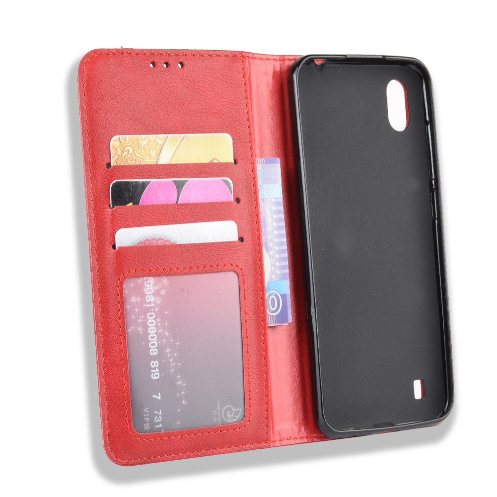 Auto-absorbed Vintage Style Leather Wallet Stand Protective Case for ZTE Blade A7 2019