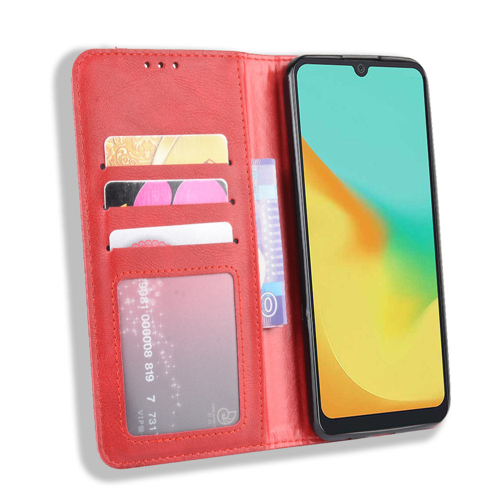 Auto-absorbed Vintage Style Leather Wallet Stand Protective Case for ZTE Blade A7 2019