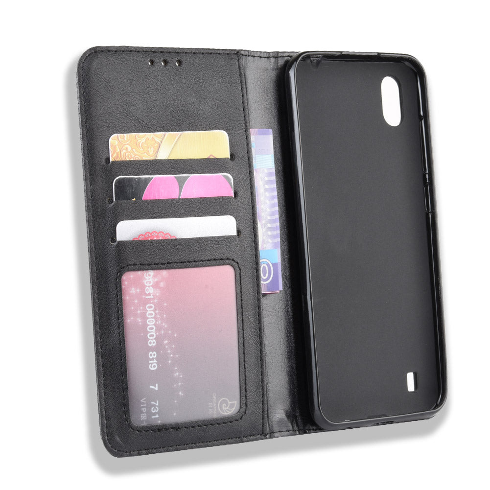 Auto-absorbed Vintage Style Leather Wallet Stand Protective Case for ZTE Blade A7 2019