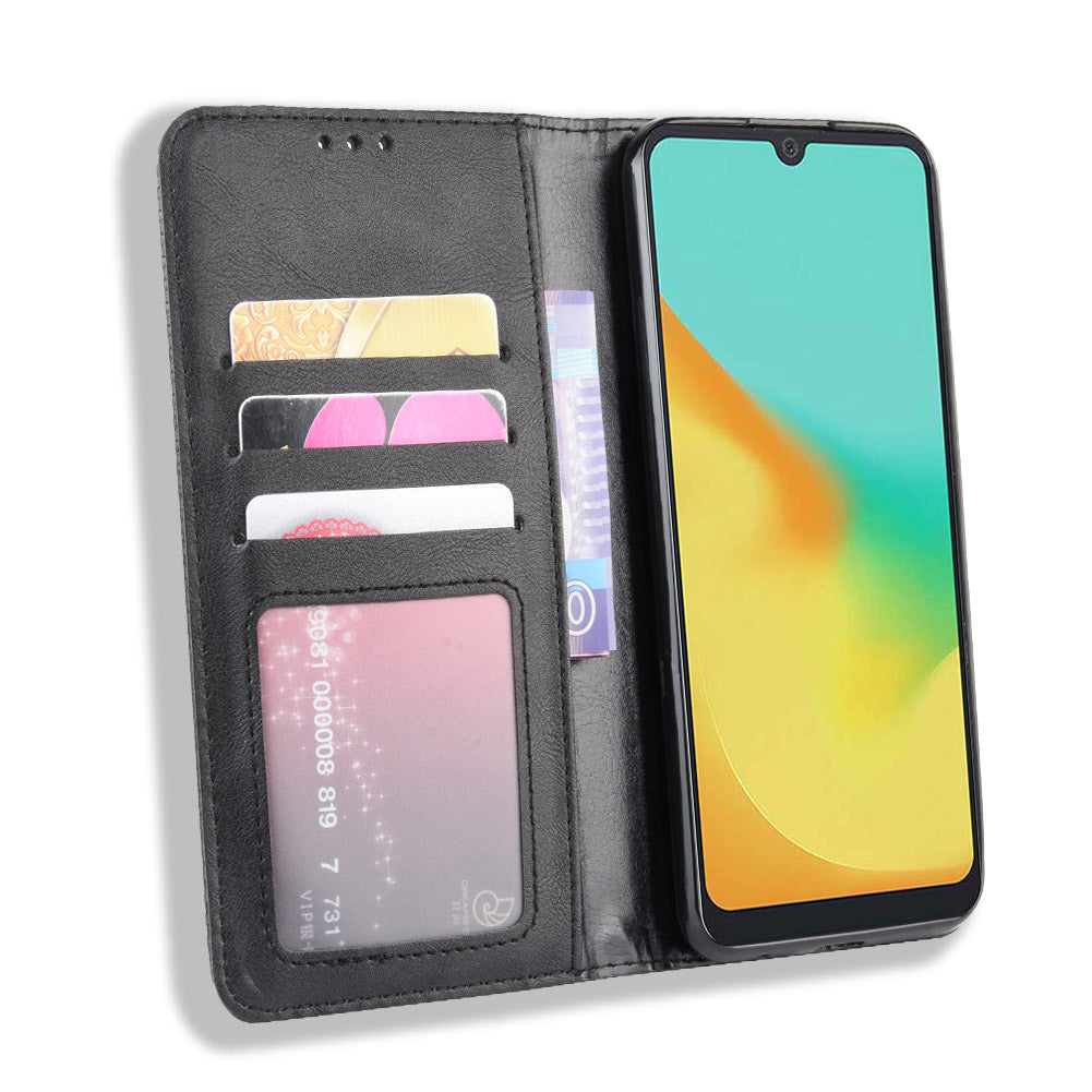 Auto-absorbed Vintage Style Leather Wallet Stand Protective Case for ZTE Blade A7 2019