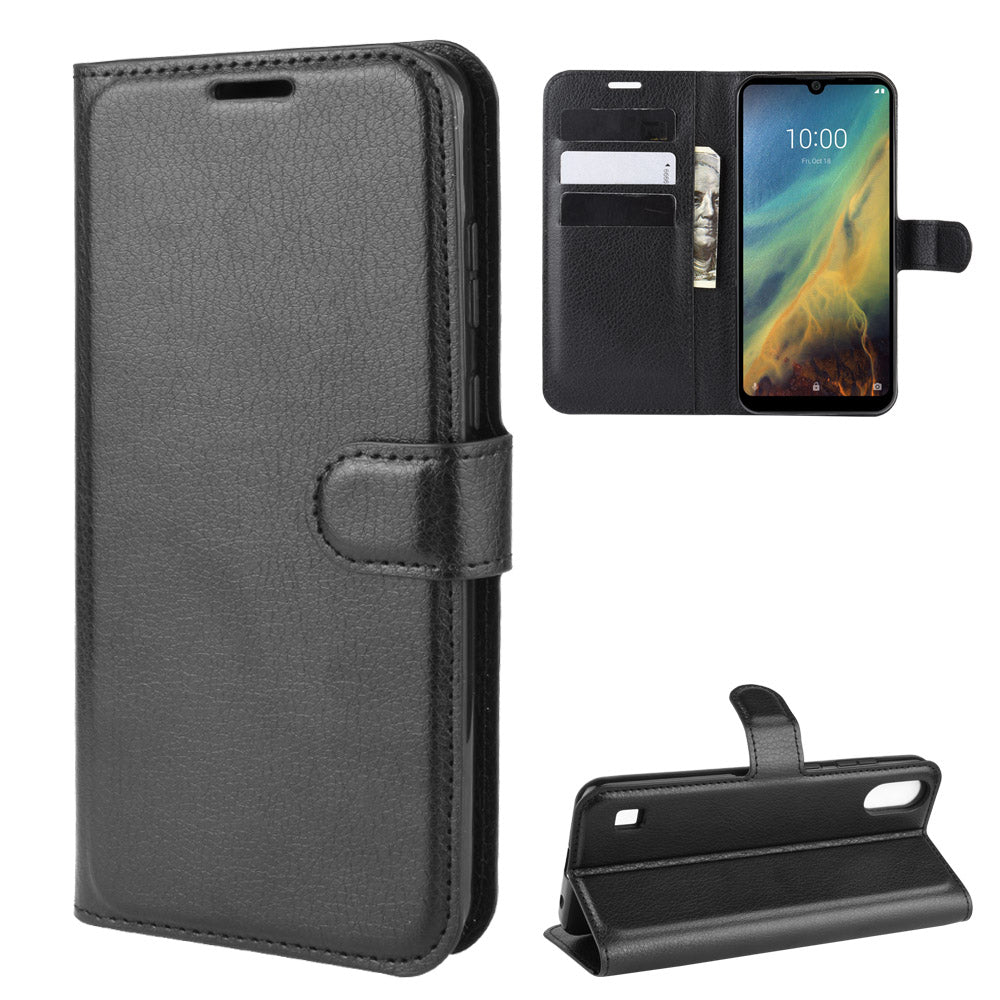 Litchi Skin Wallet Leather Stand Phone Shell for ZTE Blade A5 2020 / A51 Lite