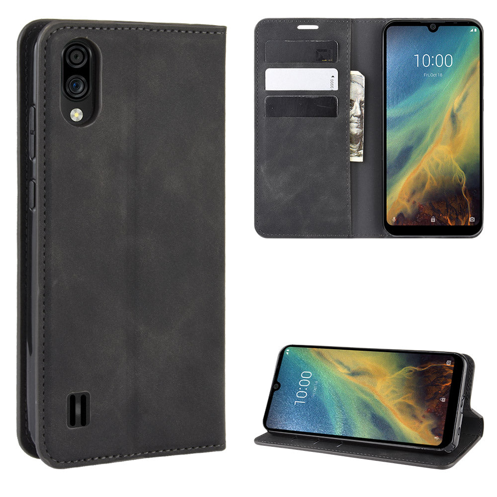 Silky Touch Auto-absorbed Leather Wallet Mobile Casing for ZTE Blade A5 2020 / A51 Lite