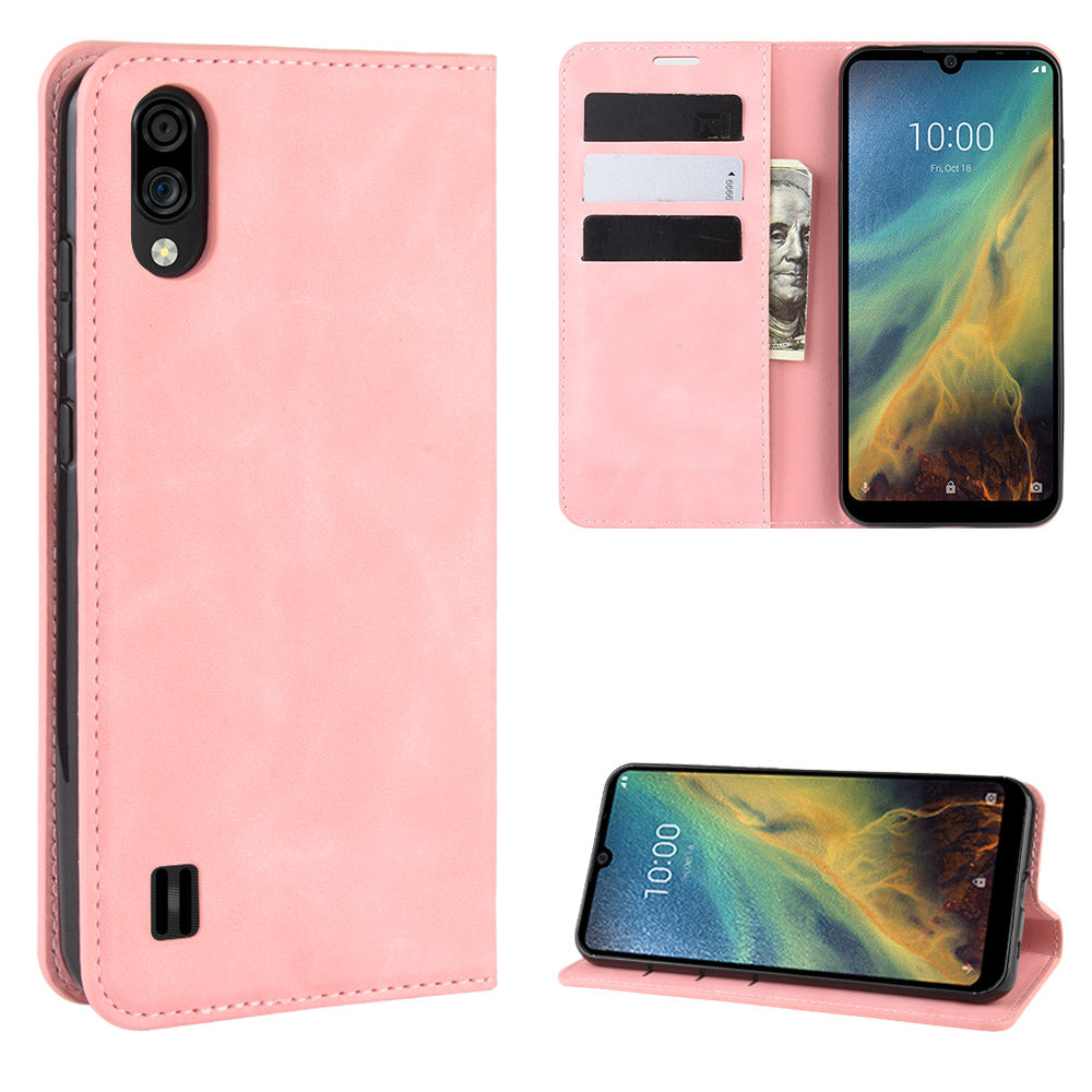 Silky Touch Auto-absorbed Leather Wallet Mobile Casing for ZTE Blade A5 2020 / A51 Lite