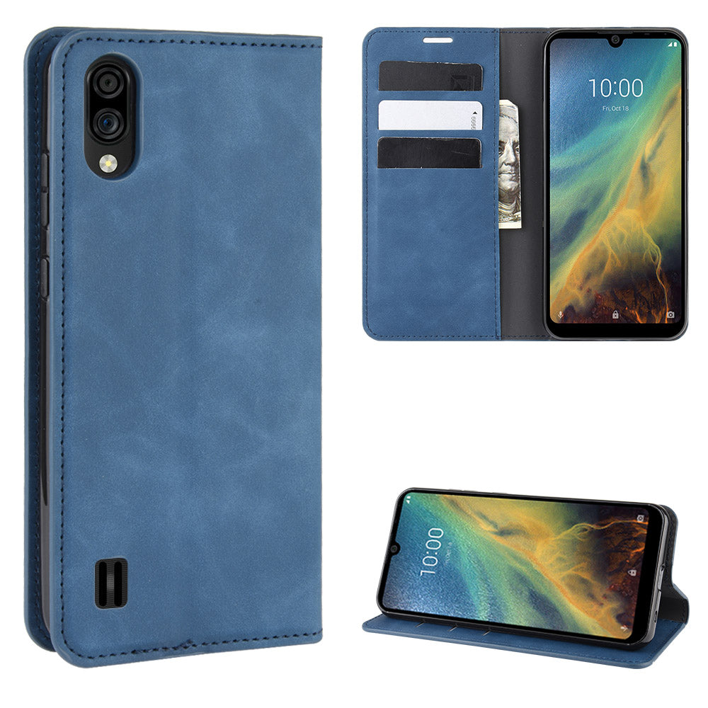 Silky Touch Auto-absorbed Leather Wallet Mobile Casing for ZTE Blade A5 2020 / A51 Lite