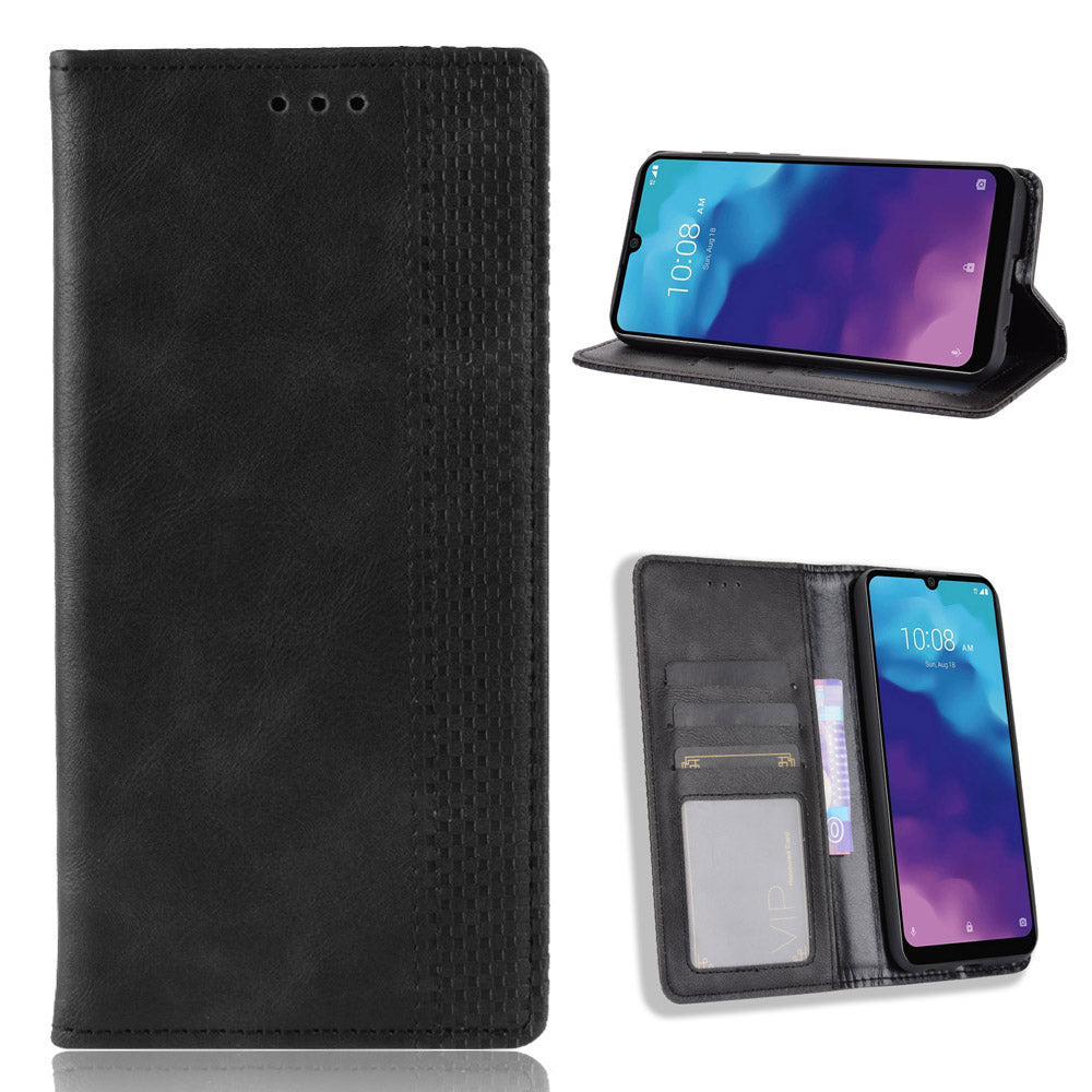 Vintage Vein PU Leather Wallet Phone Cover Shell with Fingerprint Hole for ZTE Blade A7 2020