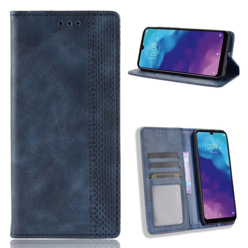 Vintage Vein PU Leather Wallet Phone Cover Shell with Fingerprint Hole for ZTE Blade A7 2020