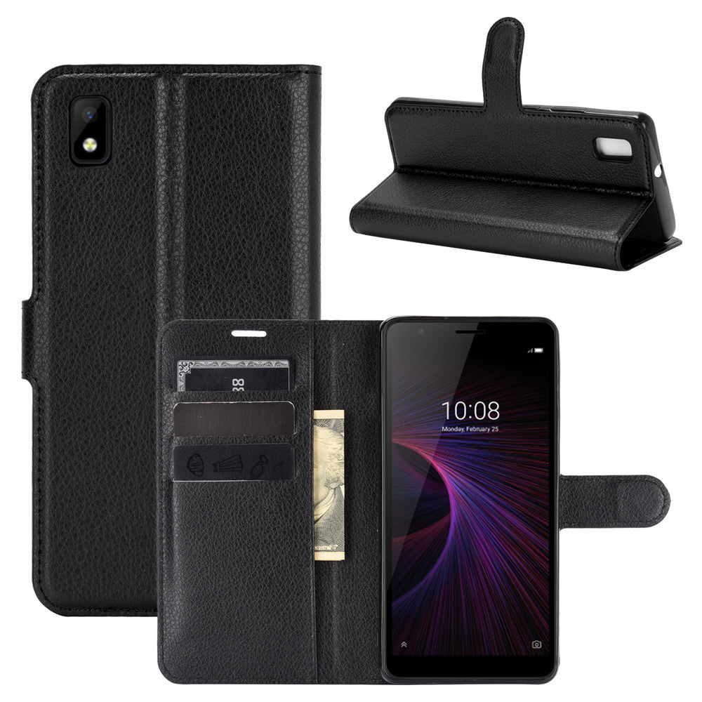 Wallet + Stand Litchi Texture Phone Protective Shell for ZTE Blade L210