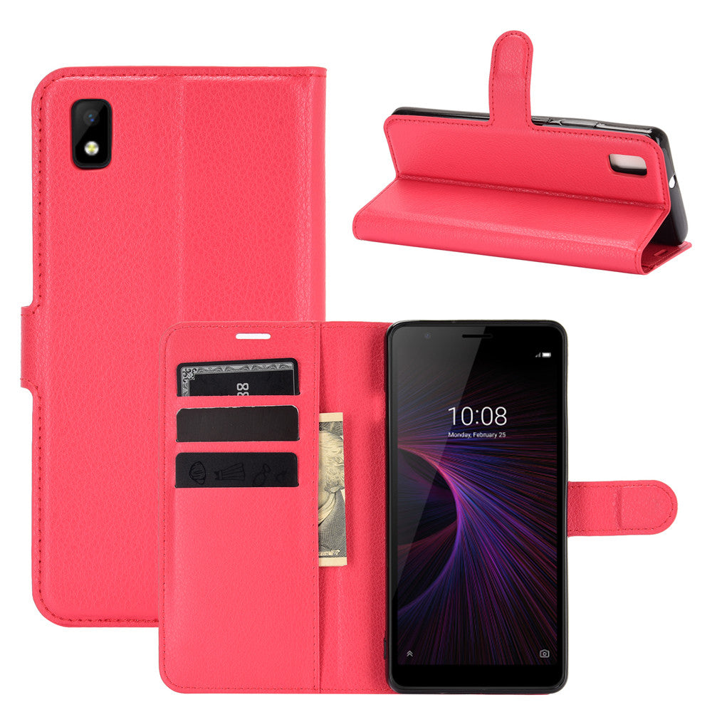 Wallet + Stand Litchi Texture Phone Protective Shell for ZTE Blade L210