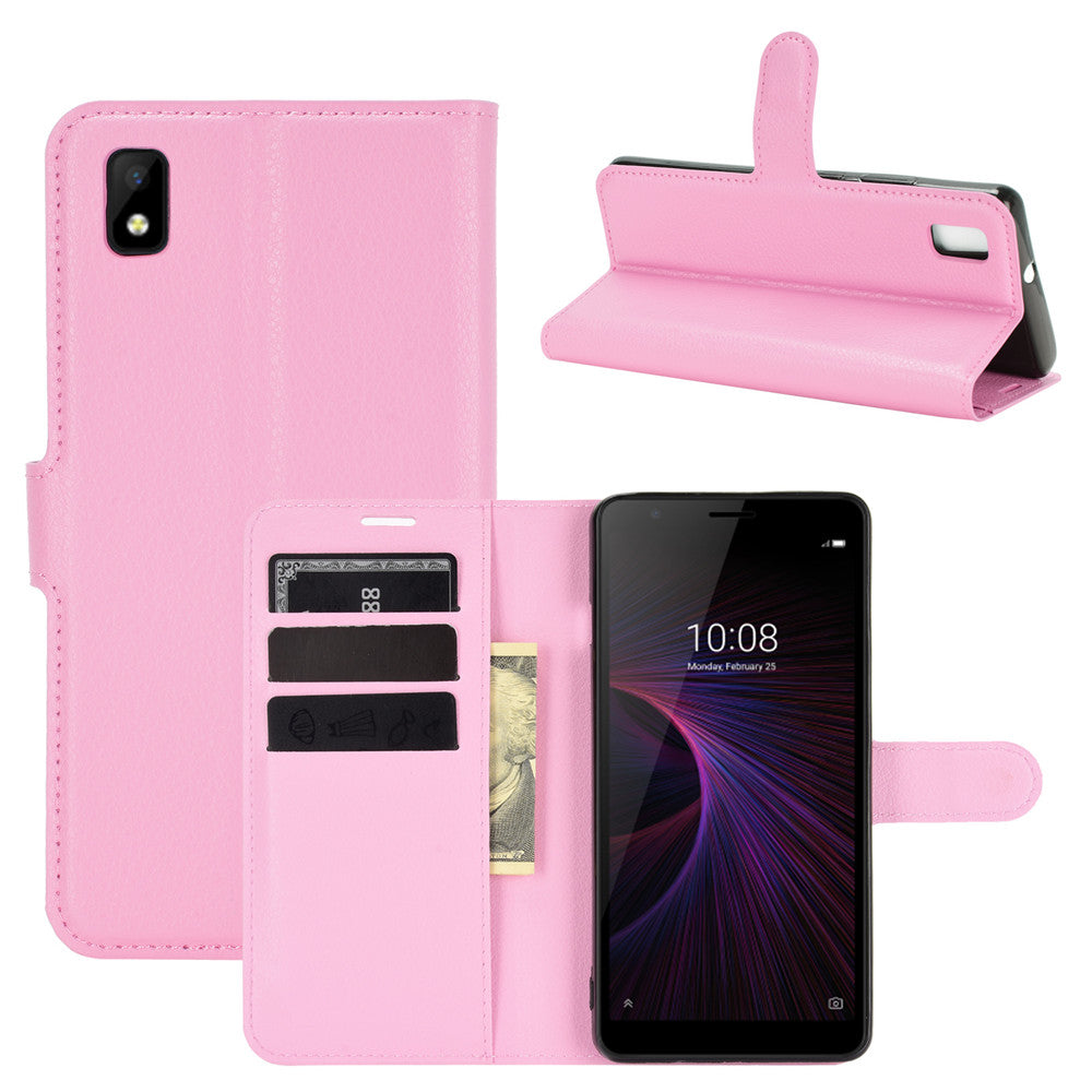 Wallet + Stand Litchi Texture Phone Protective Shell for ZTE Blade L210