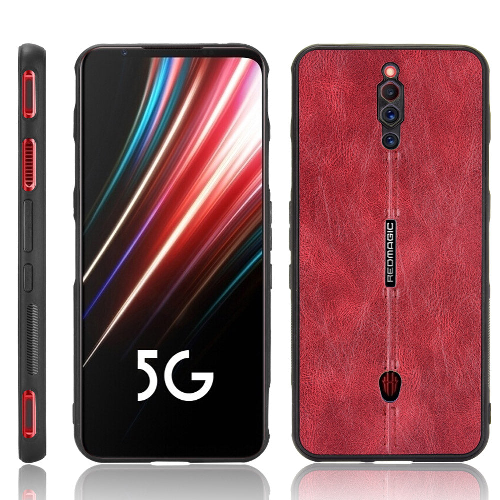 PU Leather Coated PC TPU Hybrid Protector Shell for ZTE nubia Red Magic 5G/Magic 5S