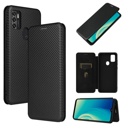 Auto-absorbed Stand Carbon Fiber Texture Leather Shell Cover for ZTE Blade A7s 2020