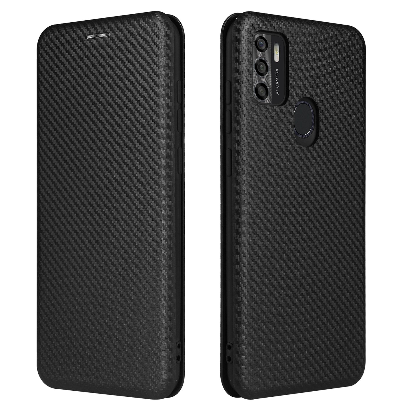 Auto-absorbed Stand Carbon Fiber Texture Leather Shell Cover for ZTE Blade A7s 2020