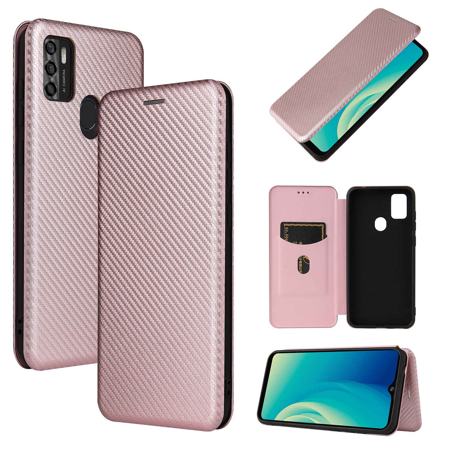 Auto-absorbed Stand Carbon Fiber Texture Leather Shell Cover for ZTE Blade A7s 2020