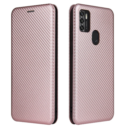 Auto-absorbed Stand Carbon Fiber Texture Leather Shell Cover for ZTE Blade A7s 2020