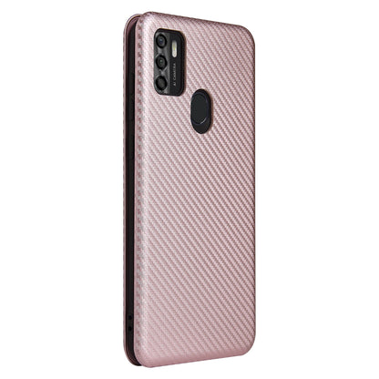 Auto-absorbed Stand Carbon Fiber Texture Leather Shell Cover for ZTE Blade A7s 2020