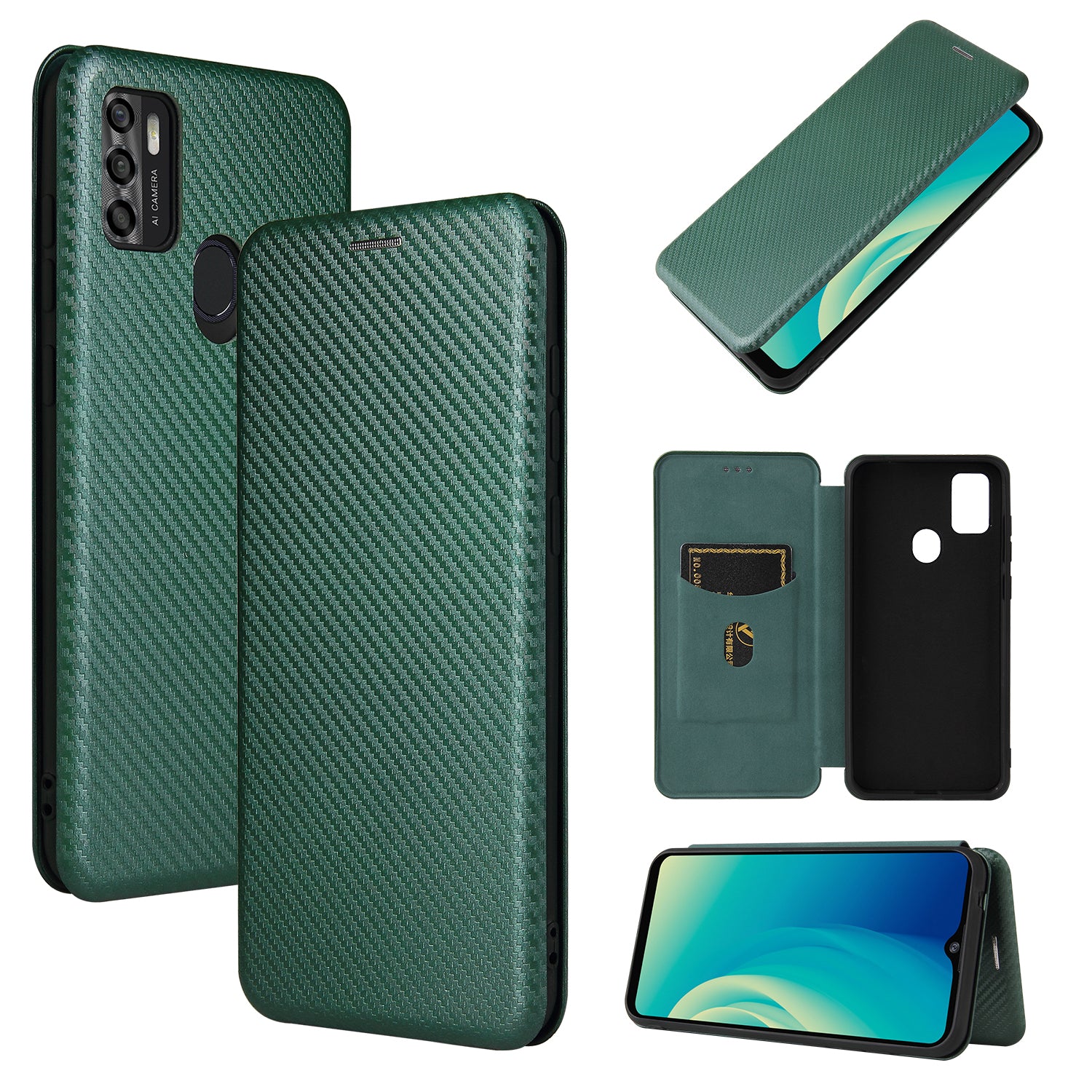 Auto-absorbed Stand Carbon Fiber Texture Leather Shell Cover for ZTE Blade A7s 2020